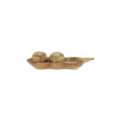 Ensemble salière et poivrière en grès en forme de pois