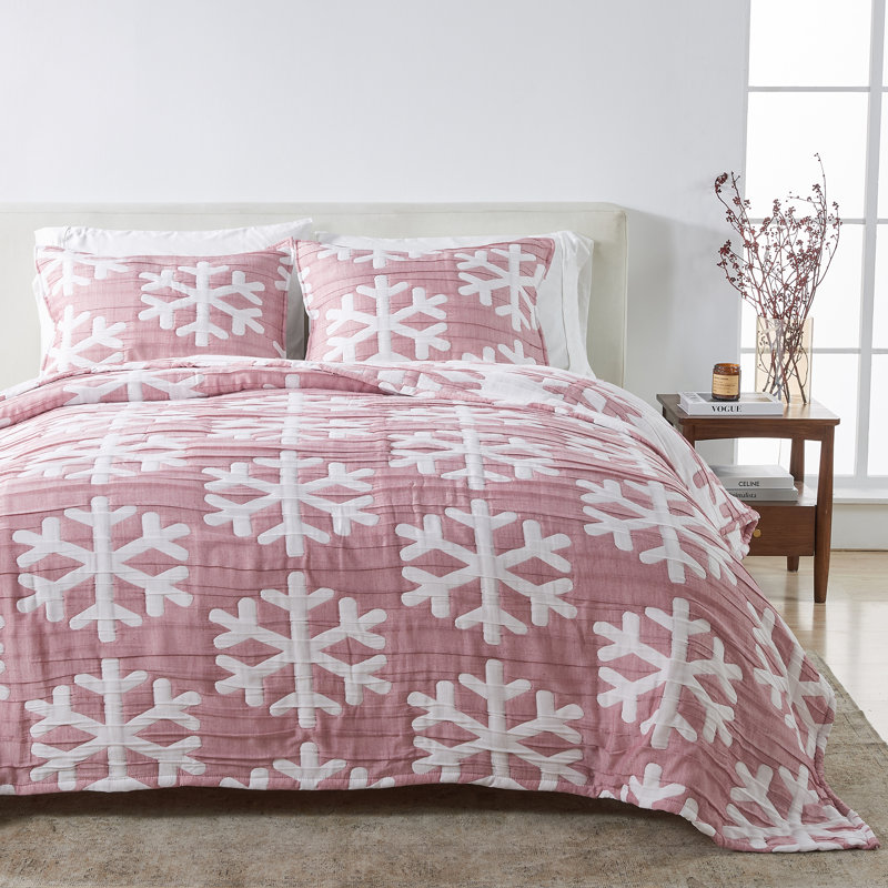 Ensemble de courtepointe réversible flocon de neige, Courtepointe simple TG + 1 taie décorative standa