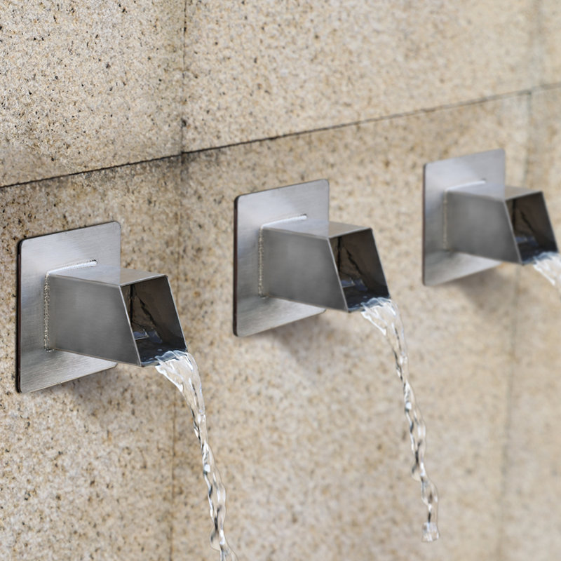 Dévidoir de fontaine d'eau carré 2 ", déversoir en acier inoxydable 316 avec déflecteur de construction pour piscines, étangs, murs d'eau, fontaines