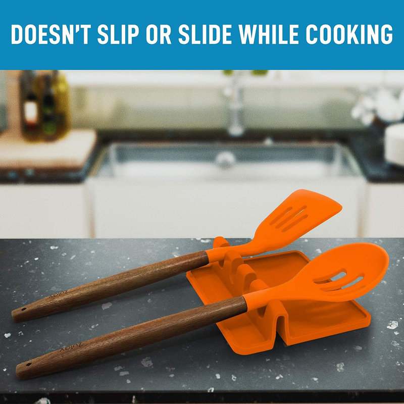 Support à ustensiles en silicone avec plateau anti-gouttes pour ustensiles multiples sans BPA Zulay, Orange