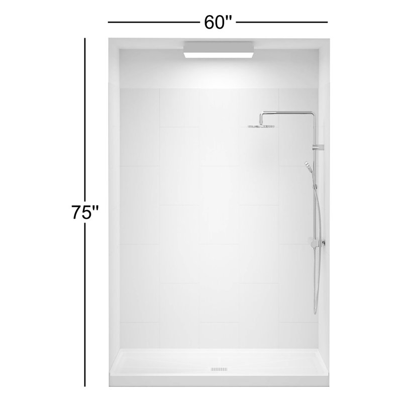 Cove 60'' W 75'' H Framed Rectangle Shower Stall, Nickel, White/Brushed Nickel Trim, Right