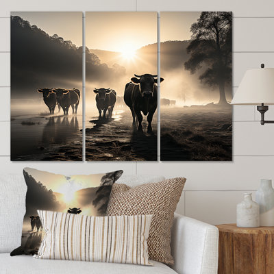 Ensemble de décorations murales en métal «Bétail Misty Morning Grazing III»