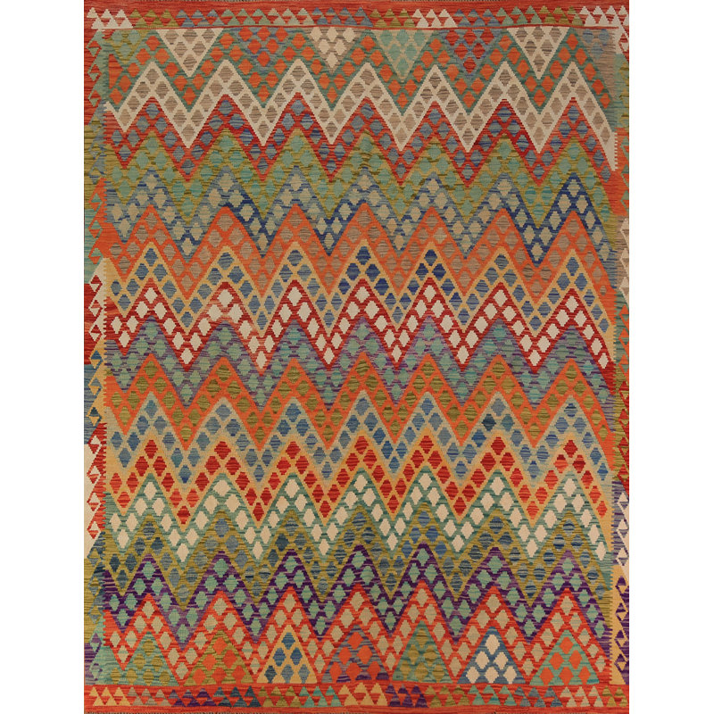 Tapis oriental coloré en laine Kilim 8 x 10