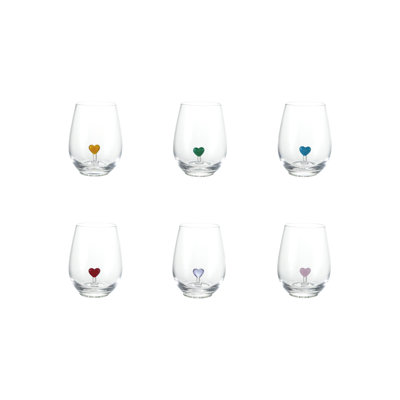 Hand-Blown Stemless Wine Glasses With Heart Inside