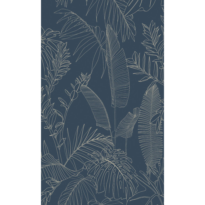 Rouleau de papier peint botanique à feuilles tropicales imprimé L 33 pi x l 21 po Birkes, Bleu