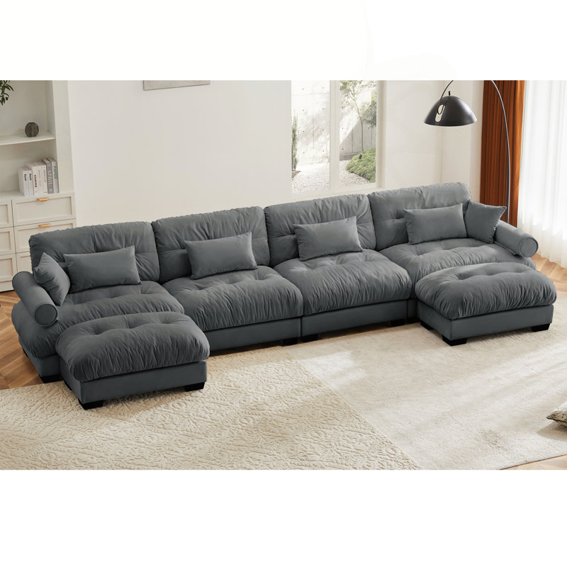 Versatile U-Shaped Covey with Movable Ottomans and Plush Pillows, Grey