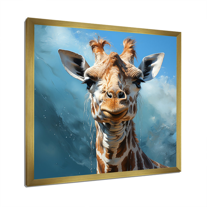 Girafe brune rêveuse à long cou sur toile, H 16 po x l 16 po x P 1 po, Cadre doré simple