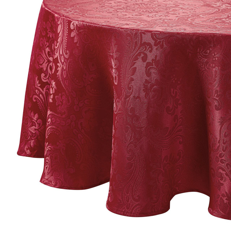 Corson Woven Damask Jacquard Polyester Tablecloth, Red, 90" L x 90" W Round