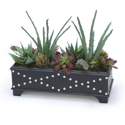 16'' Faux Succulent in Wood Planter