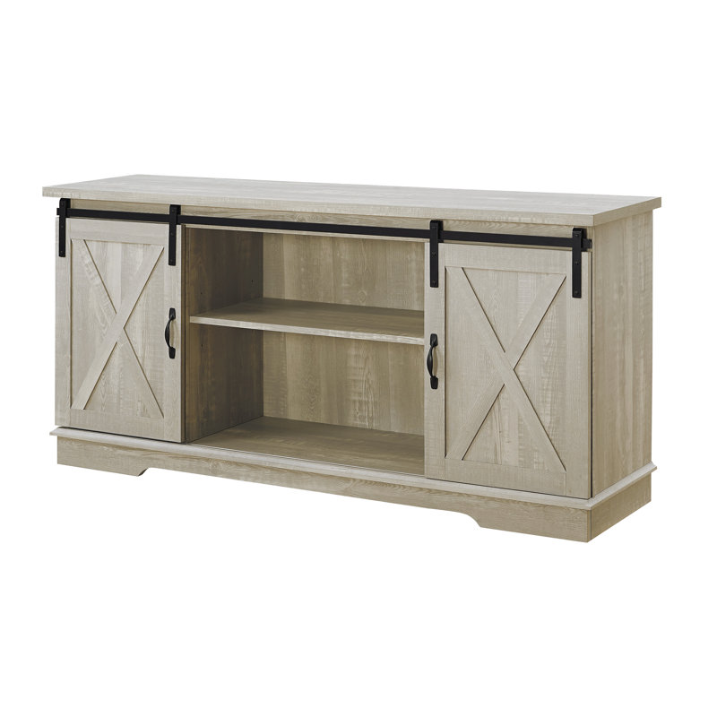 Meuble télé à porte coulissante Carterton, H 28 po x L 58 po x l 16 po, Gris Pierre