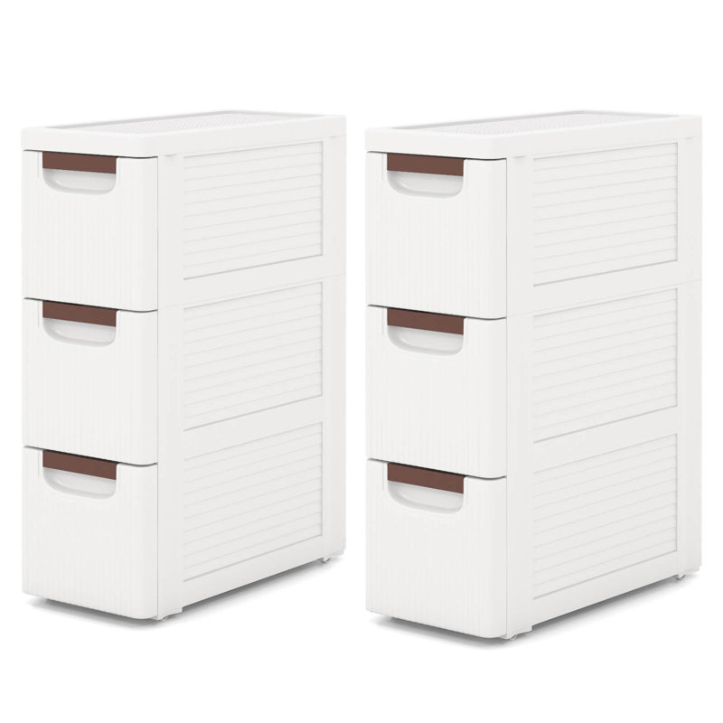 Inbox Zero 2 Pcs 3-drawer Narrow Rolling Storage Cabinet With Pull Handles Built-in Wheels