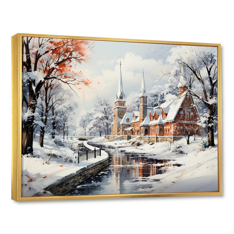 Hiver en Allemagne, paysage urbain III - Paysage d'hiver, Cadre de coin argenté fermé, H 30 po x l 40 po x P 1,5 po