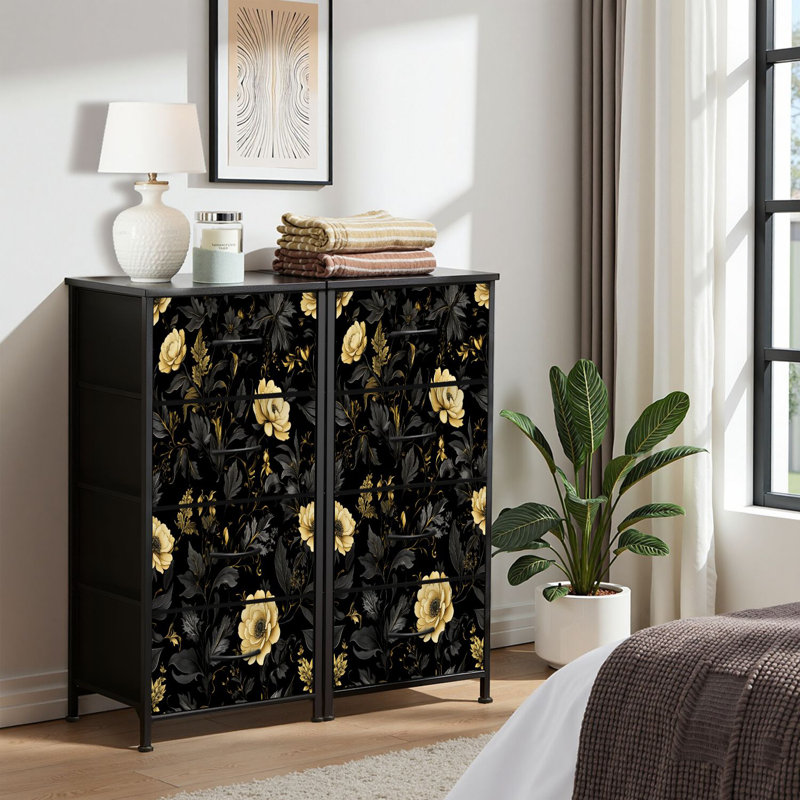 4 Drawer Dresser for Bedroom, Narrow Chest of Drawers, Wooden Top and Study Iron Frame 18"x37.5"-(WxH)