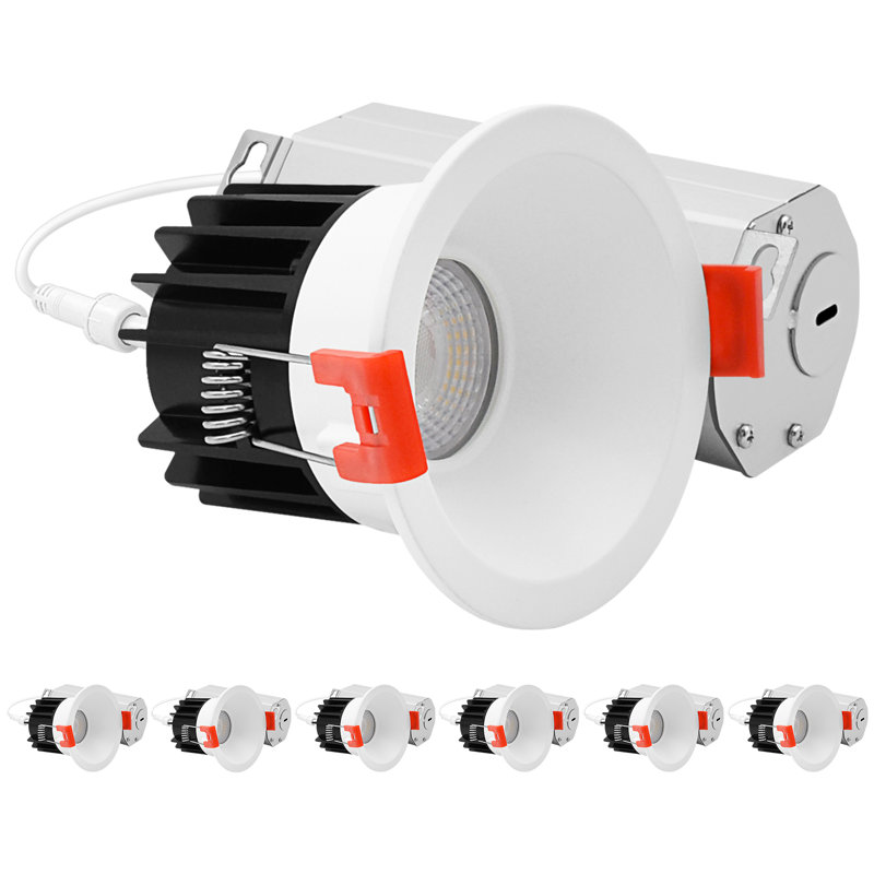 Luxrite 2 po Éclairage à DEL sans lumière régressé avec garniture ronde et étroite blanche interchangeable, 5CCT, CRI90, 8W, 600LM, faisceau 60 °, intensité variable, paquet de 6 de 120V