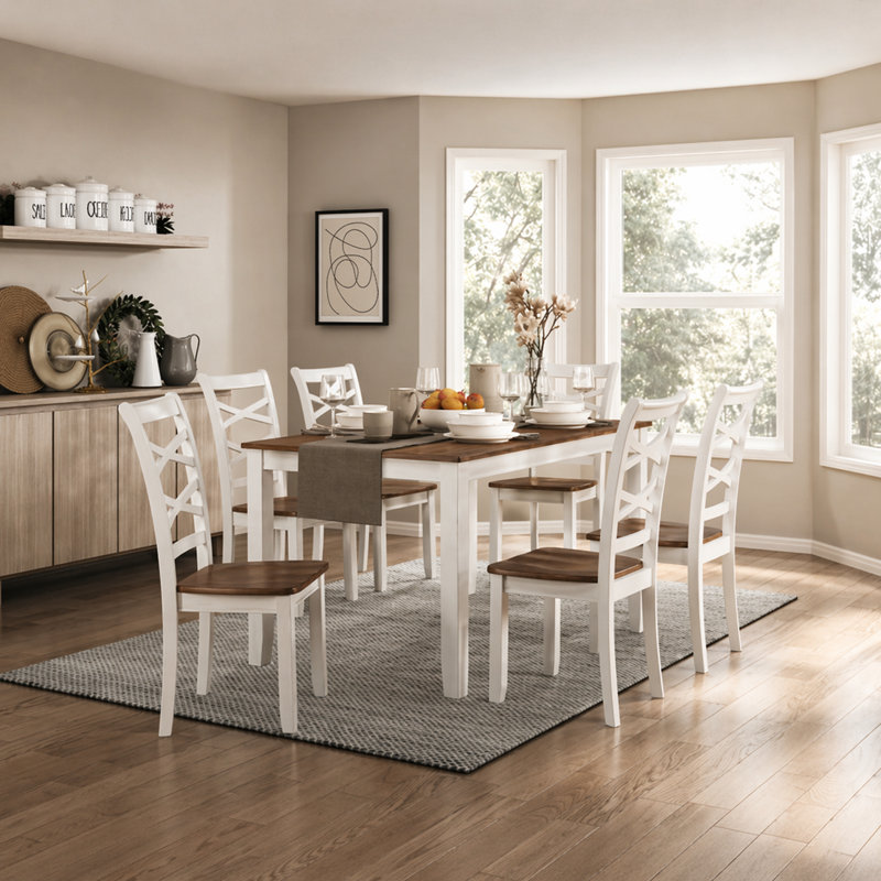 Jordan 7-Piece Dining Set for 6 · Two-Tone Cherry & White · Mango Wood