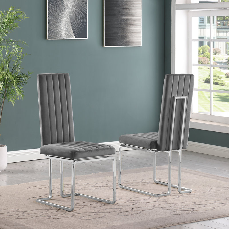 Chaise de salle à manger en velours, Gris foncé, Argent