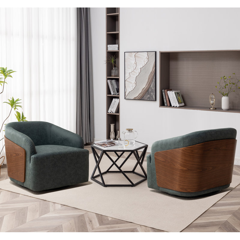 Fauteuil demi-tonneau rotatif en simili cuir Andretta, Bleu