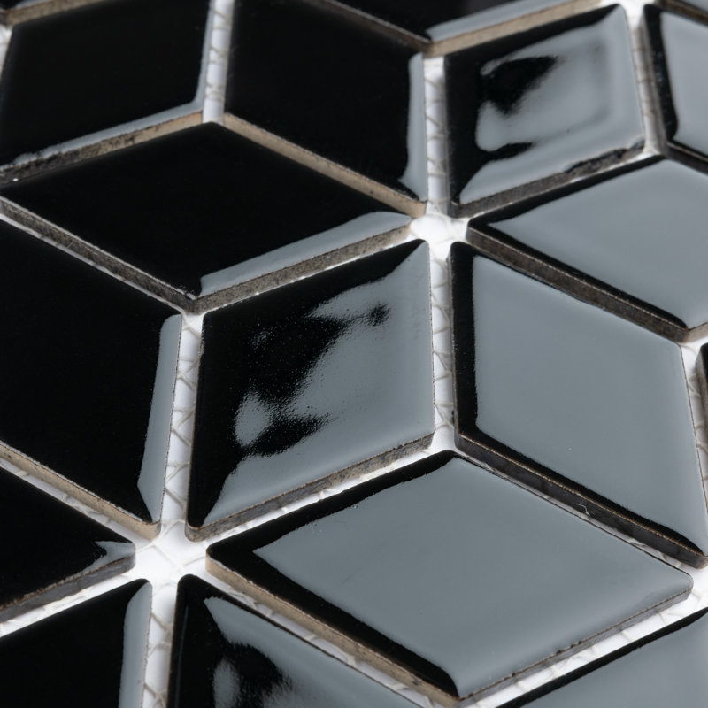Carreau de mosaïque en porcelaine Hudson, Noir brillant