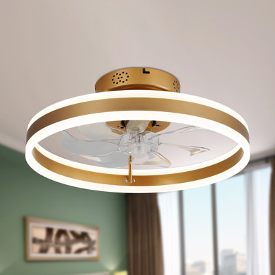 20 Inch Modern Flush Mount Smart Ceiling Fan With Lights And APP Control, Low Profile Bladeless Fandelier, Reversible DC Motor Ceiling Fan for Bedroom