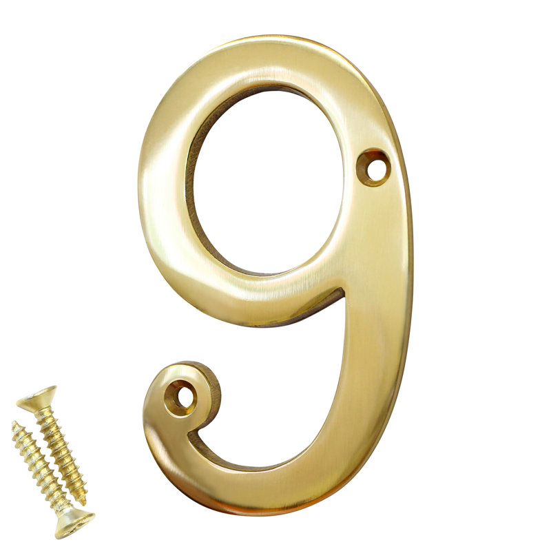 Numéro de maison 4 po, 9, Laiton poli