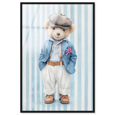 Union Jack Teddy Bear Framed Acrylic Print Nursery Wall Decor by Art Remedy, Black Frame, 16 x 24