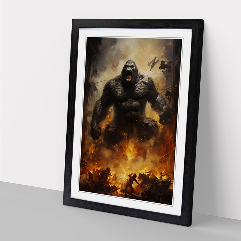 King Kong Symbolism - Single Picture Frame Print on Wood, 64cm H x 46cm W, Black Framed