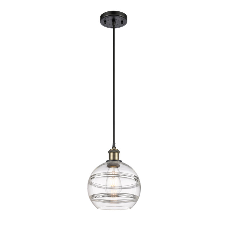 Luminaire suspendu à 1 lumière Ballston Bienes-516-G556, Transparent, H 9,88 po x l 8 po x P 8 po, Laiton antique noir