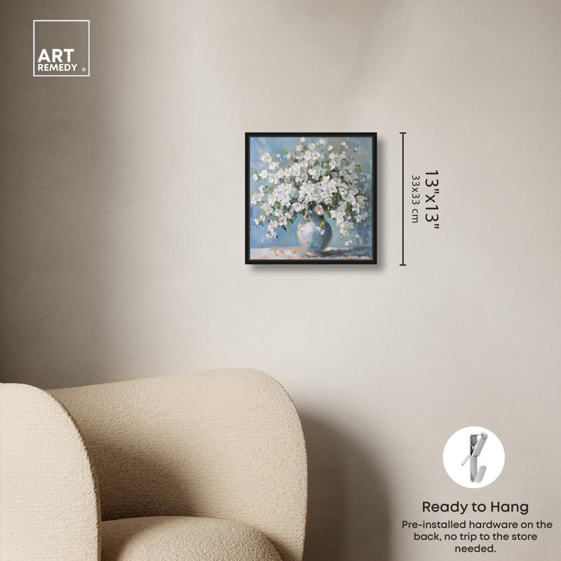 Vase ciel clair sur toile, H 13 po x l 13 po, Cadre flottant noir
