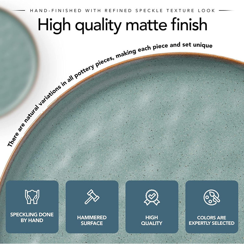 Potter's Corner By  16-Piece Dinnerware Set Service For 4 - Hand Crafted Bowls And Plates Set W/Mugs, Stoneware Dinnerware Set, Microwave & Dishwasher Safe Plate Set