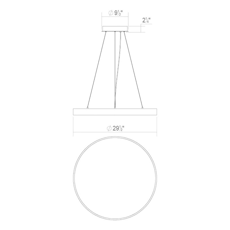 Luminaire suspendu 1 roue de chariot à DEL Pi, H 2,25 po x l 29,5 po x P 29,5 po, Aluminium brillant brillant, 3500 K