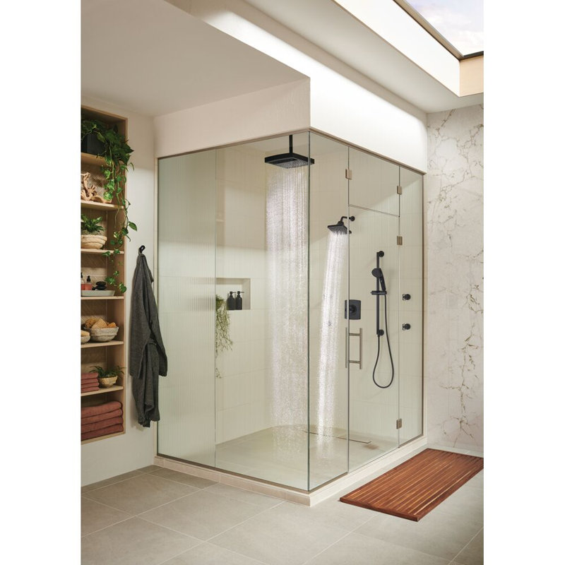Kintsu® 10" Dual Waterway Ceiling Mount Shower Arm and Round Flange, Matte Black