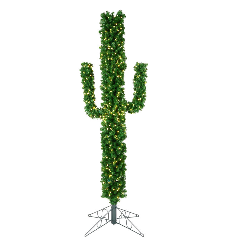 7.5' H Lighted Artificial Cactus Christmas Tree
