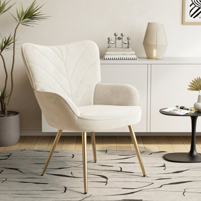 Fauteuil à oreilles, fauteuil demi-tonneau moderne avec pieds en métal doré, fauteuil pour salon, chambre à coucher ou meuble-lavabo