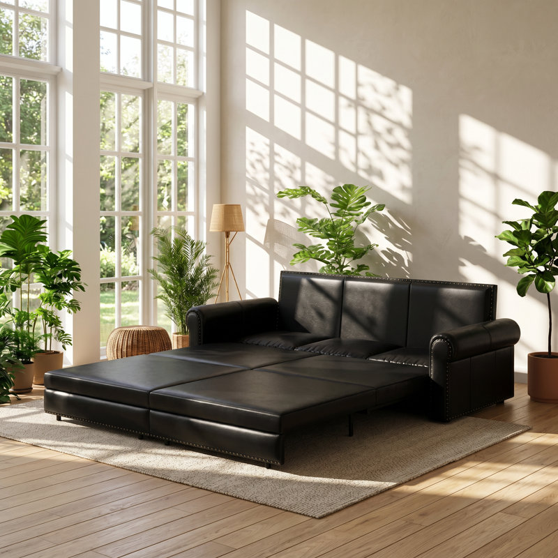 Heidi 93.7" W x 35.4" D x 38.4" H Faux Leather Chesterfield King Convertible Sleeper Sofa