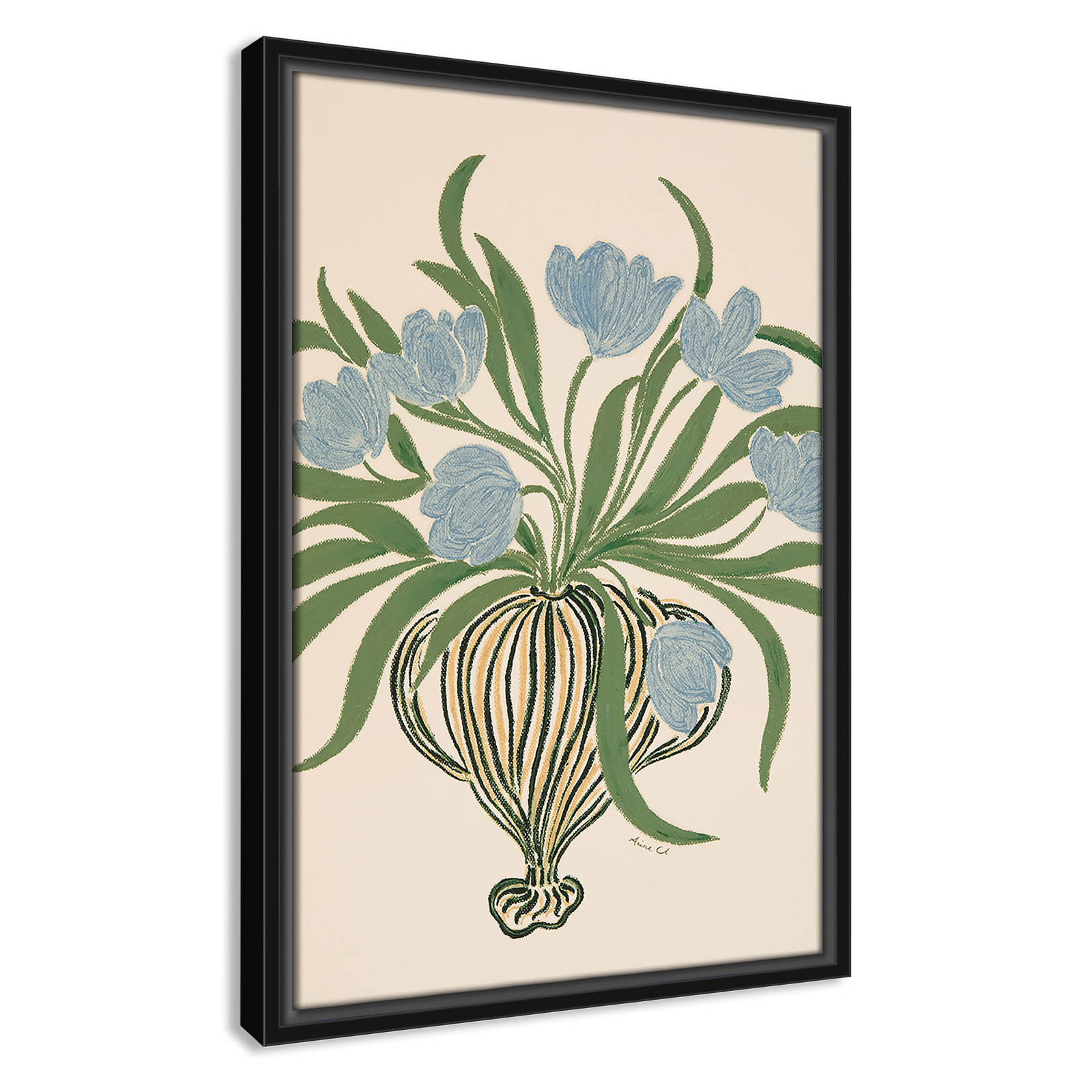 Colette "La Poire Blue Tulips" Print, 19.5" H x 13.5" W, Black
