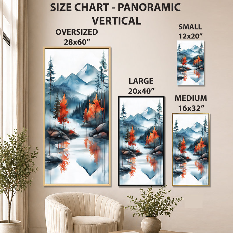 Blue Orange Blue and Orange Alpine Mountain Top Mist Ridge II – Rustic Framed Prints, Foggy Wall Decor, 60" H x 28" W