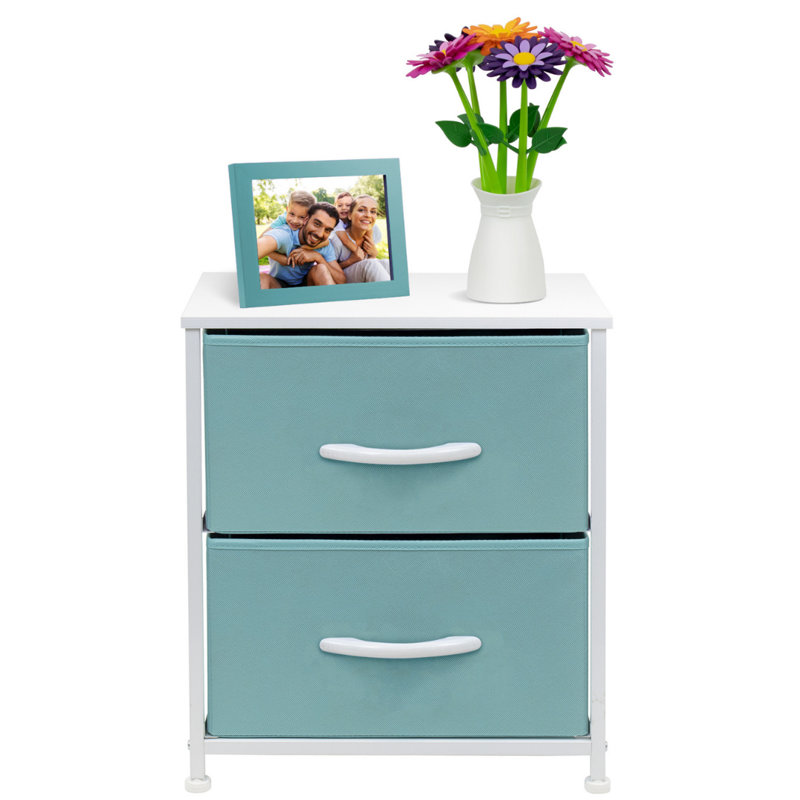 Commode 2 tiroirs - turquoise, Aqua / blanc