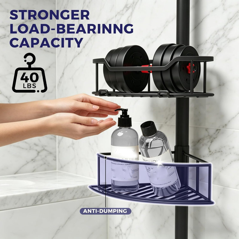 Tension Stainless Steel Shower Shelf, Black
