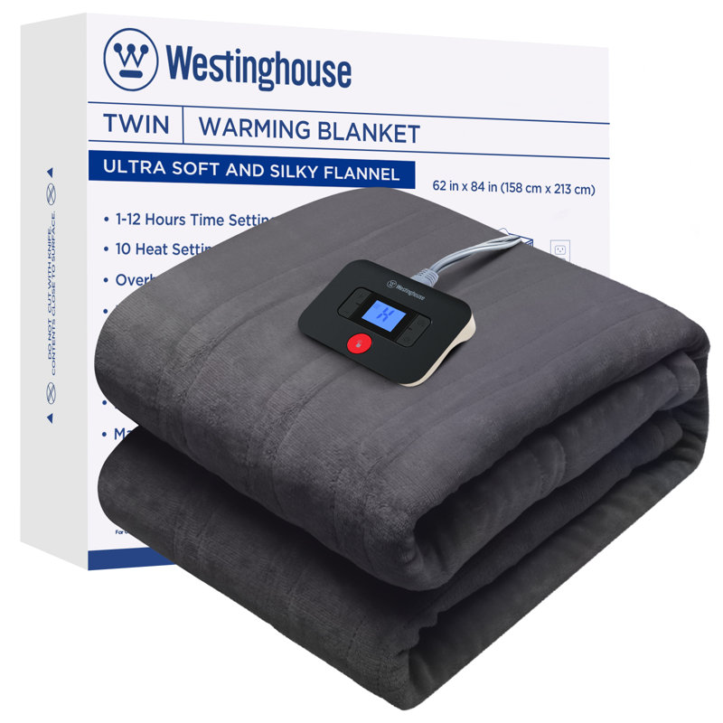 Jeté chauffant en flanelle Westinghouse, L 62 po x L 84 po, Gris anthracite
