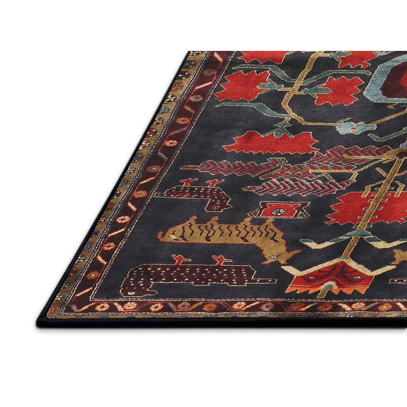 Tapis traditionnel rouge / noir / bleu, Rectangle 3 pi x 5 pi
