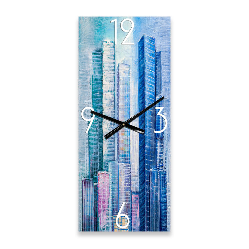Horloge murale gratte-ciel, paysage urbain, style abstrait, Grand
