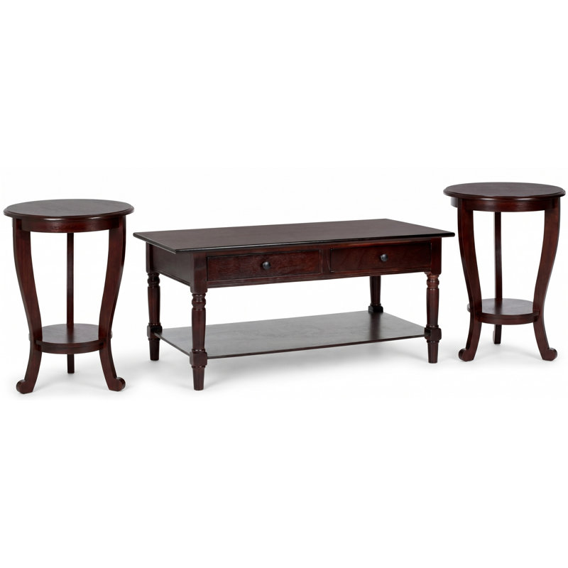 3-Piece Living Room Table Set, Dark Cherry