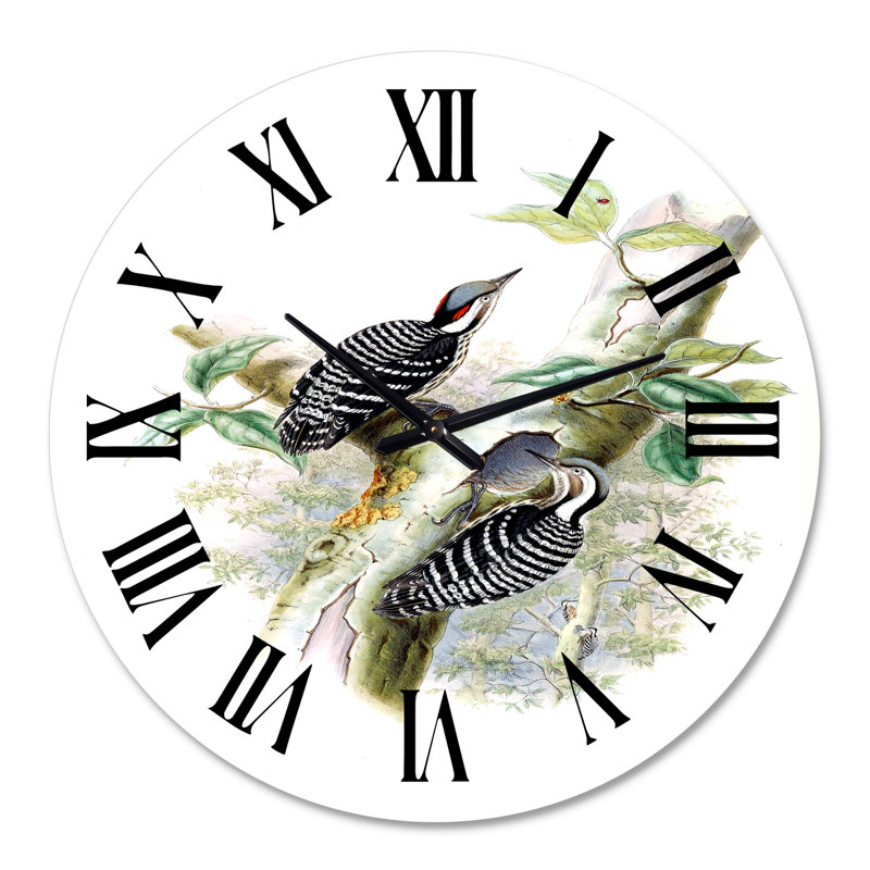 Vintage Birds In The Wild V - Horloge murale traditionnelle, Surdimensionné