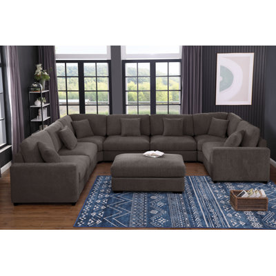 Grand canapé modulaire d'angle modulaire à 8 sièges avec repose-pieds mobile
