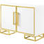 Armoire blanche autoportante à 2 portes avec garniture dorée et 3 à 4 compartiments de rangement décoratifs avec 2 portes, garniture et tablettes réglables
