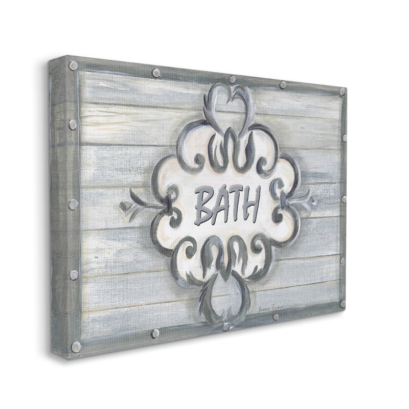 «Bath Gray Bead Board With Scroll Bathroom» par Bonnie Wrublesky - Peinture, Plaque murale, L 36 po x H 48 po