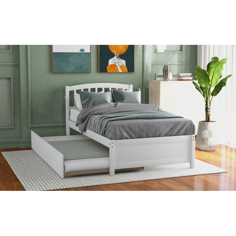 Structure de lit simple avec lit gigogne en bois, blanc, Blanc