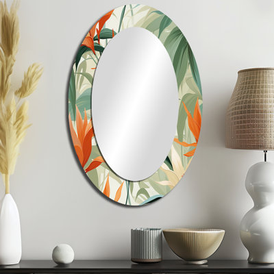 Miroir mural vert et orange en bambou