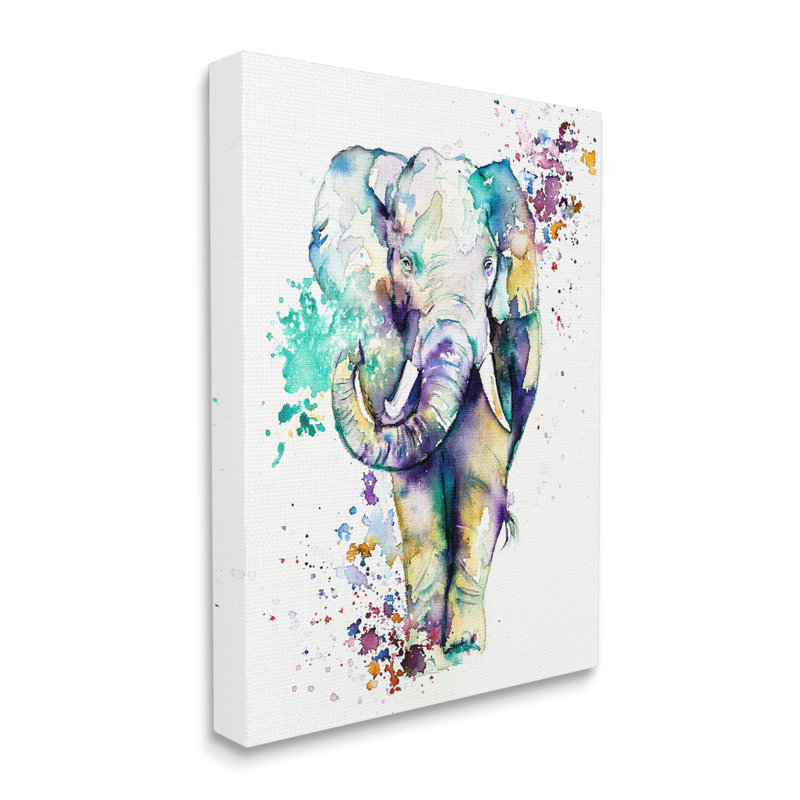 «Street Style Speckled Elephant Paint Splatter Animal» par Emma Catherine Debs - impression, H 40 po x l 30 po x P 1,5 po