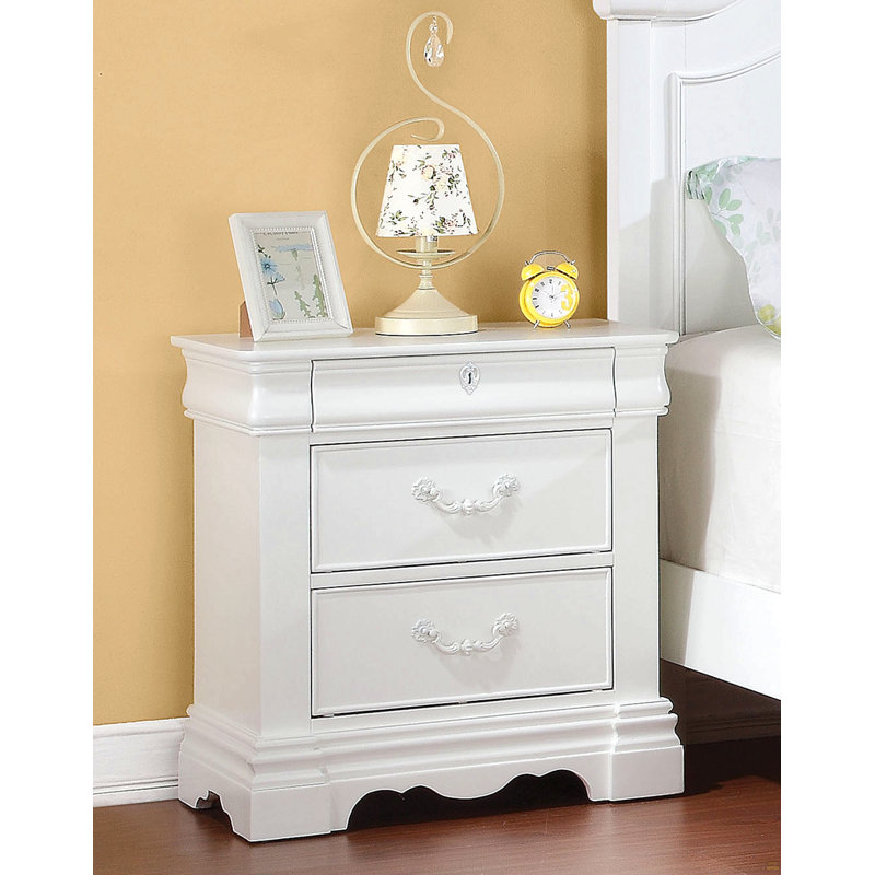 Pine Wood Nightstand With 3 Drawers